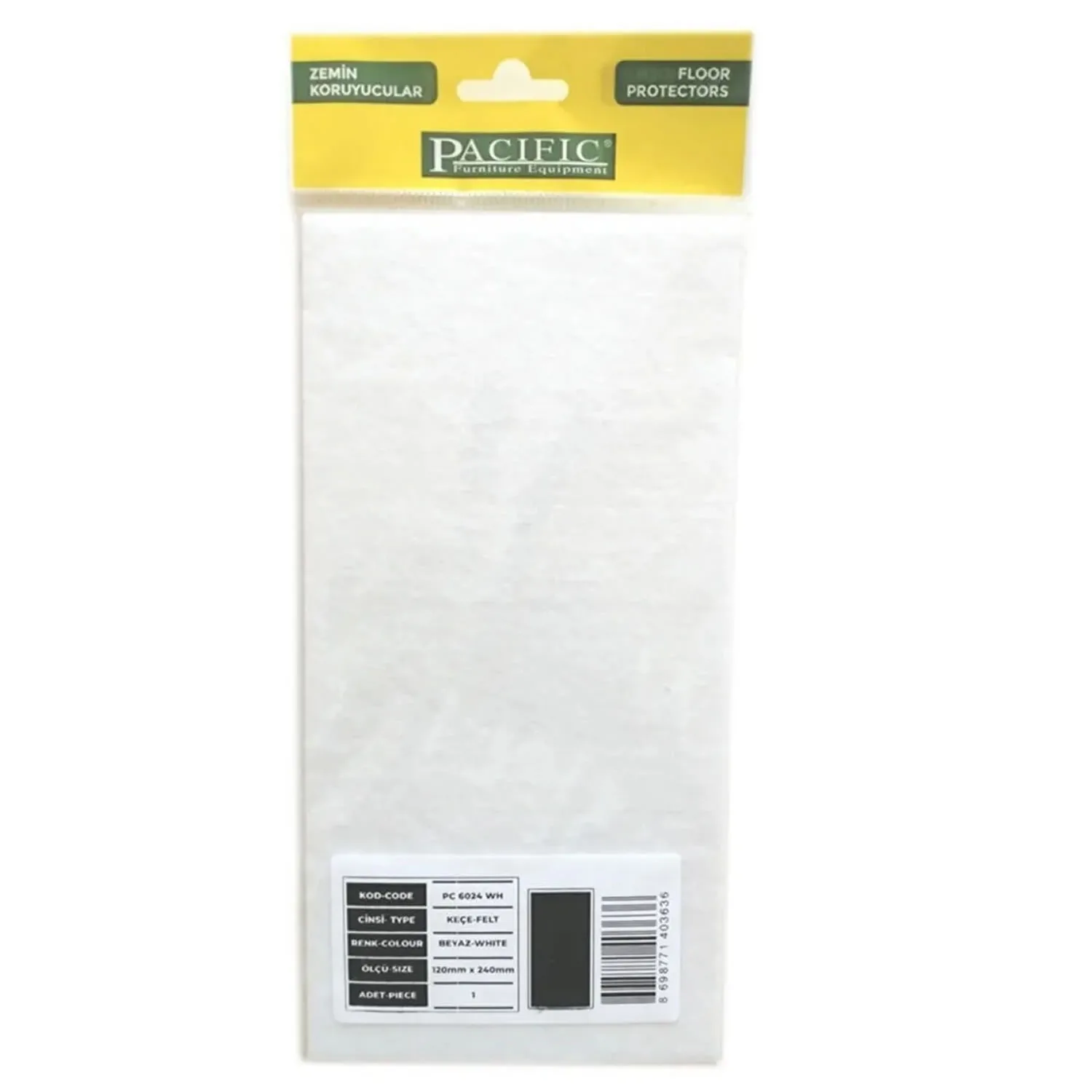 Pacific Kare Yapışkanlı Sandalye Koltuk Mobilya Ayak Keçesi Felt 120x240 Mm Beyaz-1.jpg