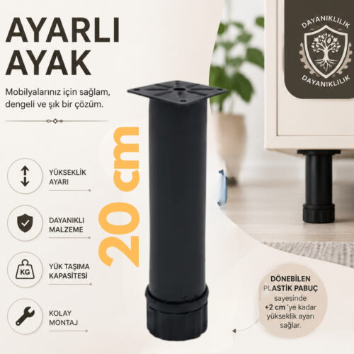 42 Lik Tablalı Ayarlı Ayak 20 Cm Texture Siyah-1.jpg