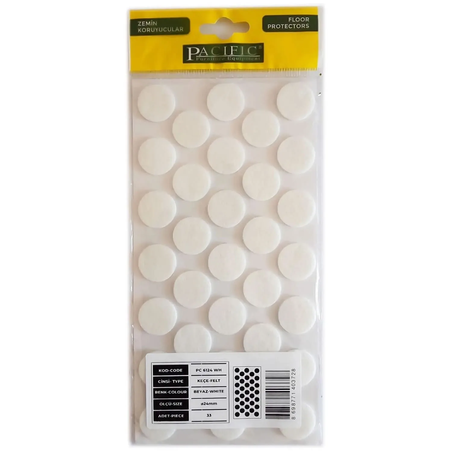 Pacific Yuvarlak Yapışkanlı Sandalye Koltuk Mobilya Ayak Keçesi Felt 24 Mm Beyaz-1.jpg