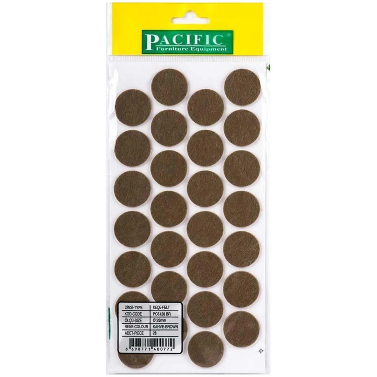 Pacific Yuvarlak Yapışkanlı Sandalye Koltuk Mobilya Ayak Keçesi Felt 28 Mm Kahve-1.jpg