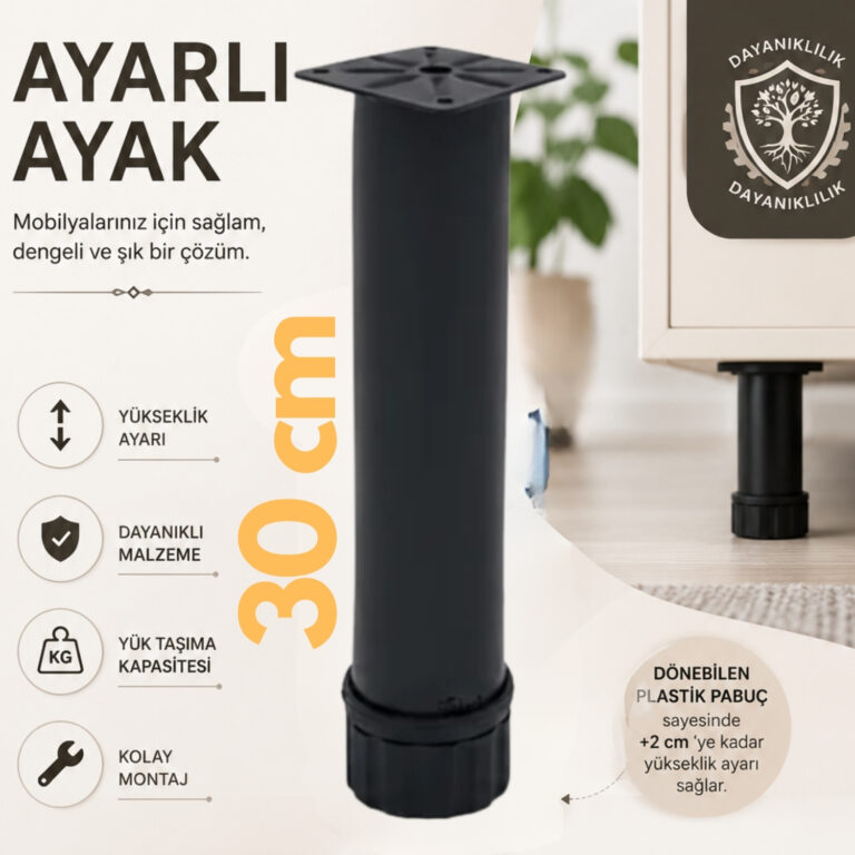 42 Lik Tablalı Ayarlı Ayak 30 Cm Texture Siyah-1.jpg