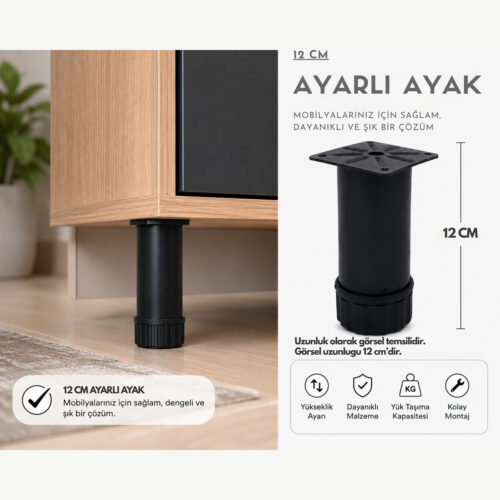 42 Lik Tablalı Ayarlı Ayak 30 Cm Texture Siyah-2.jpg