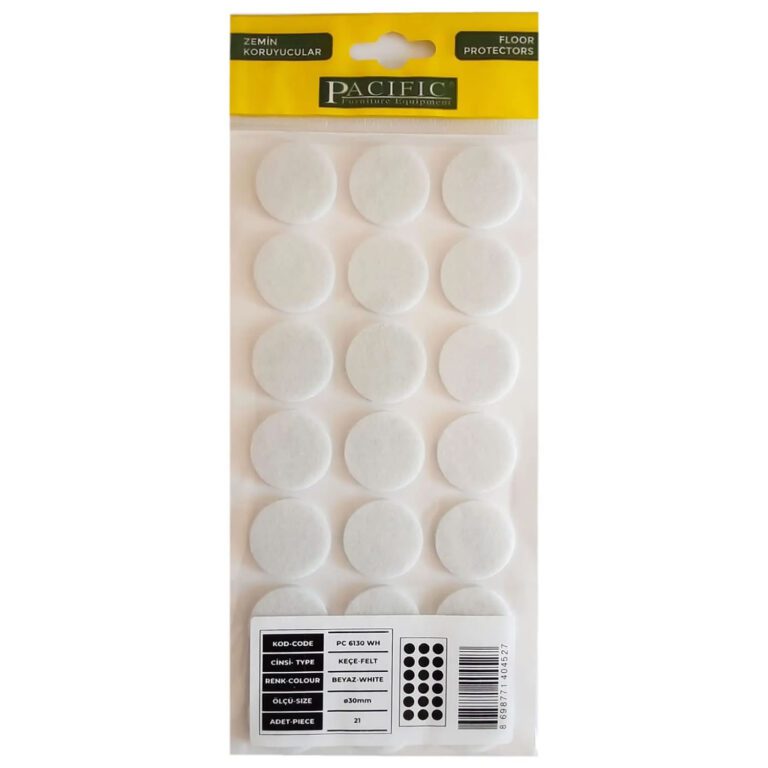 Pacific Yuvarlak Yapışkanlı Sandalye Koltuk Mobilya Ayak Keçesi Felt 30 Mm Beyaz-1.jpg