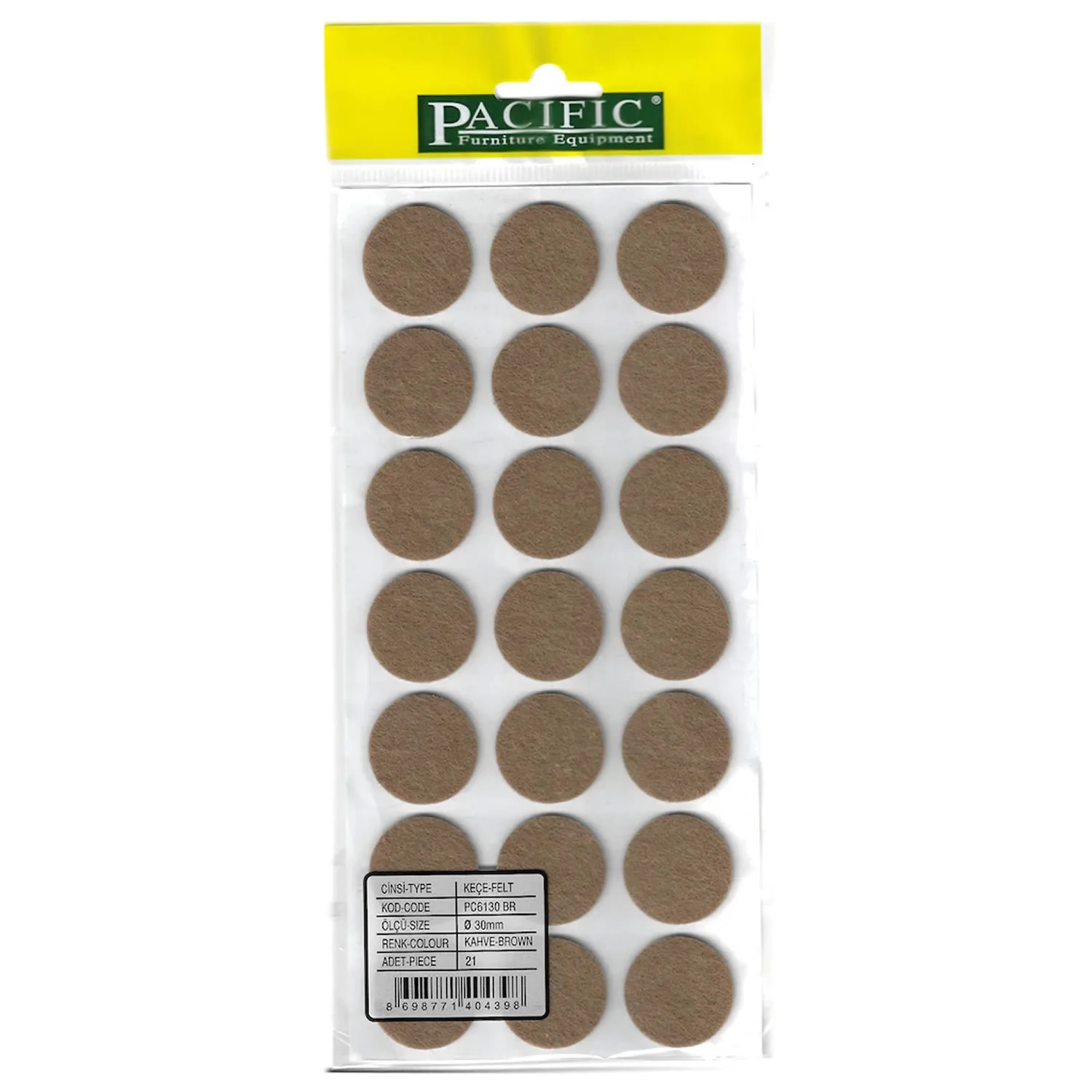 Pacific Yuvarlak Yapışkanlı Sandalye Koltuk Mobilya Ayak Keçesi Felt 30 Mm Kahve-1.jpg