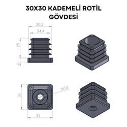 30x30 Kademeli Rotil Gövdesi M8 Siyah-4.jpg