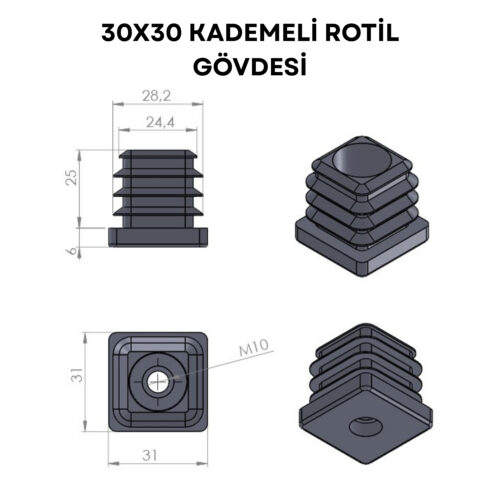 30x30 Kademeli Rotil Gövdesi M8 Siyah-4.jpg