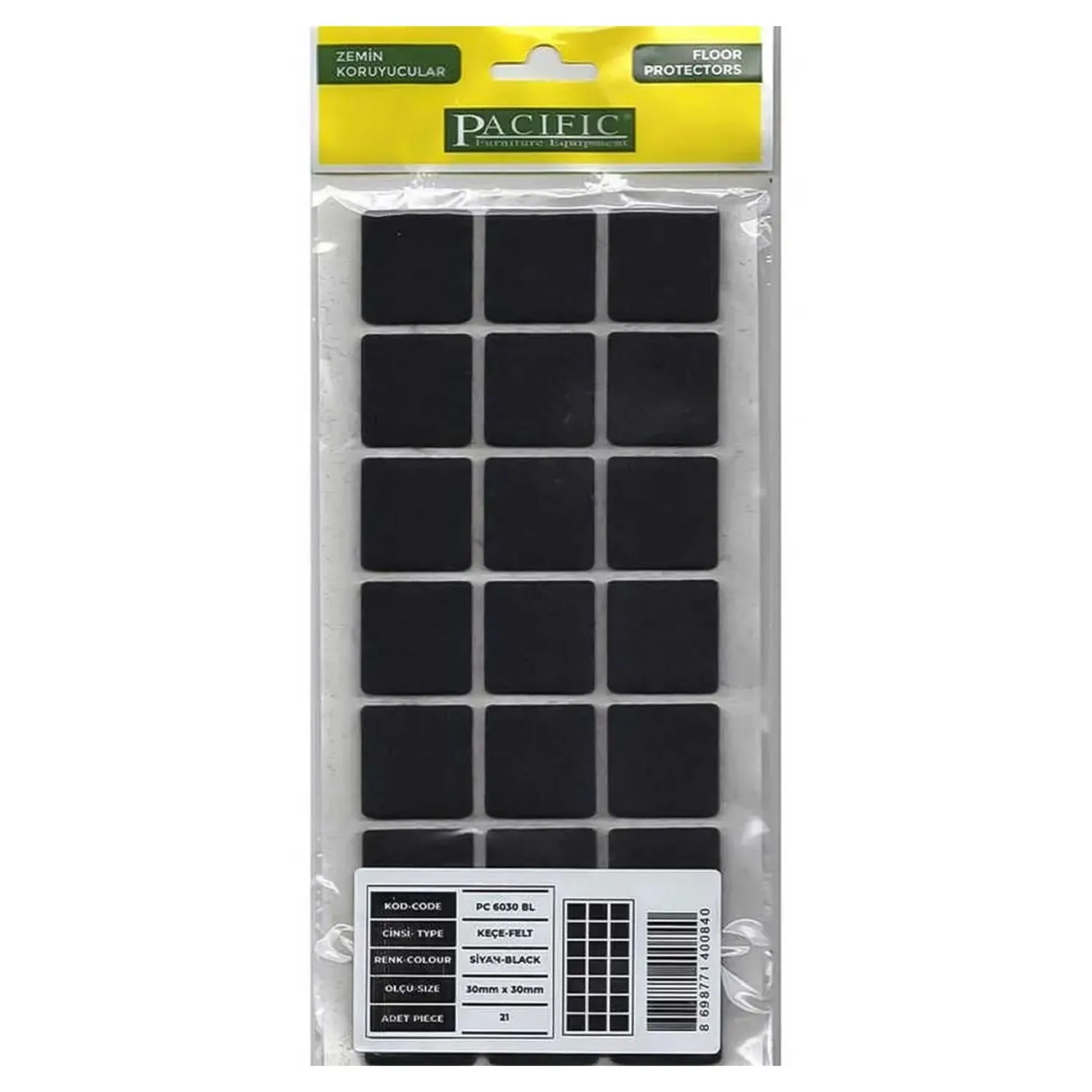 Paficic Kare Yapışkanlı Sandalye Koltuk Mobilya Ayak Keçesi Felt 30x30 Mm Siyah-1.jpg