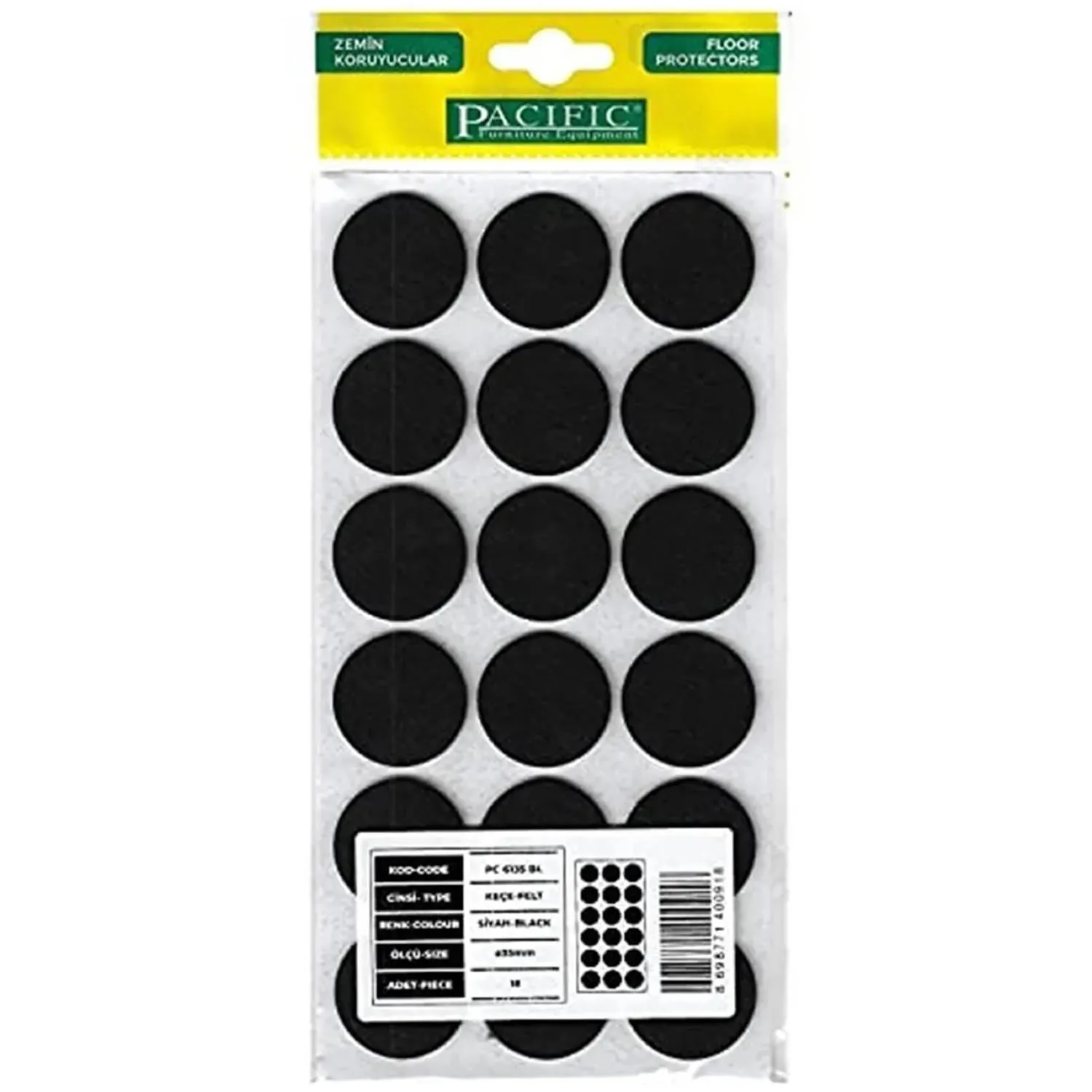 Pacific Yuvarlak Yapışkanlı Sandalye Koltuk Mobilya Ayak Keçesi Felt 35 Mm Siyah-1.jpg