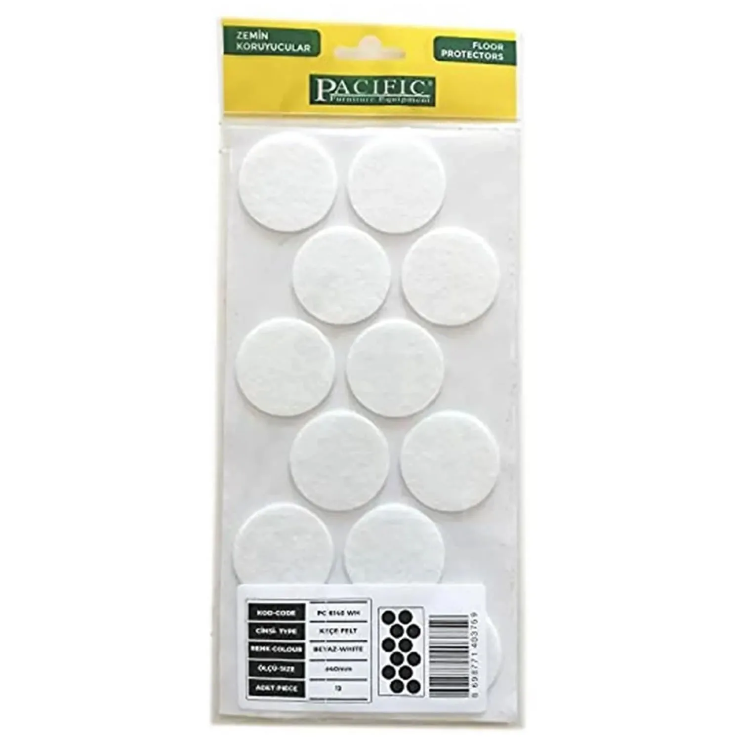 Pacific Yuvarlak Yapışkanlı Sandalye Koltuk Mobilya Ayak Keçesi Felt 40 Mm Beyaz-1.jpg