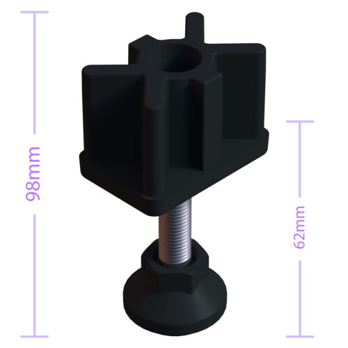 40x60 Mm Plastik Rotil Ayak - Profil Ayağı Tezgah Ayarlı Ayak Siyah-4.jpg