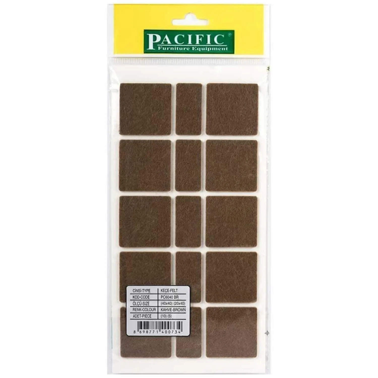 Pacific Kare Yapışkanlı Sandalye Koltuk Mobilya Ayak Keçesi Felt 40x40 Mm Kahve-1.jpg