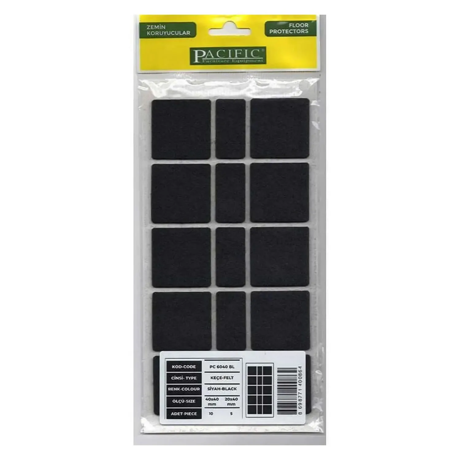Pacific Kare Yapışkanlı Sandalye Koltuk Mobilya Ayak Keçesi Felt 40x40 Mm Siyah-1.jpg