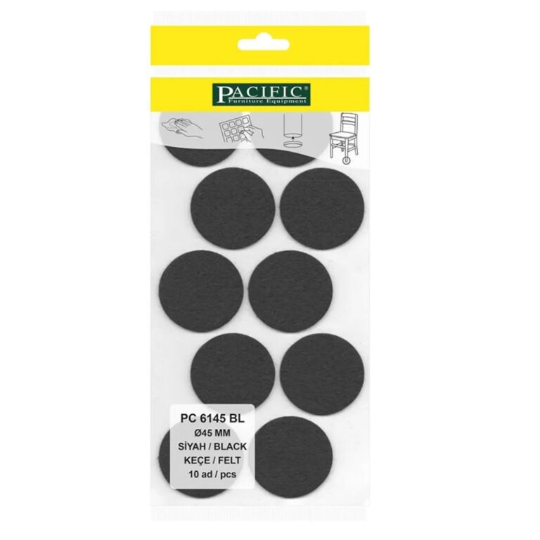 Pacific Yuvarlak Yapışkanlı Sandalye Koltuk Mobilya Ayak Keçesi Felt 45 Mm Siyah-1.jpg
