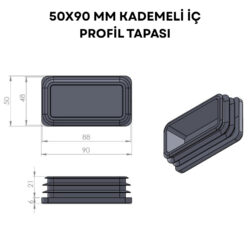 50x90 Mm Profil İçin Kademeli İçe Geçme Profil Tapası