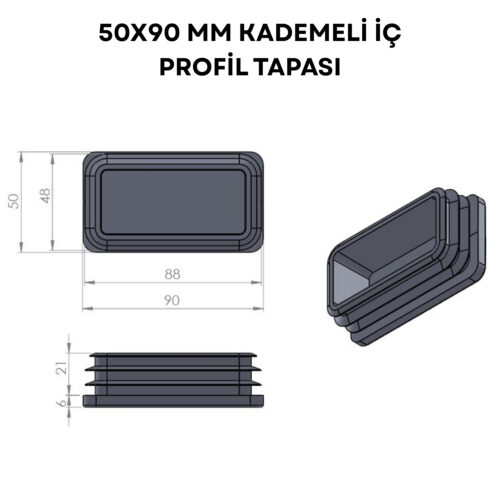 50x90 Mm Profil İçin Kademeli İçe Geçme Profil Tapası