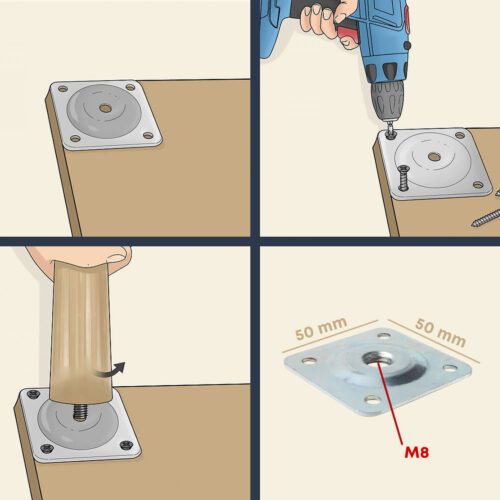 Mobilya Baza Koltuk Zigon Sehpa Ayağı Masa Ayağı Metal Bağlantı Aparatı Düz Ayak Tabanı M8 Civatalı-2.jpg