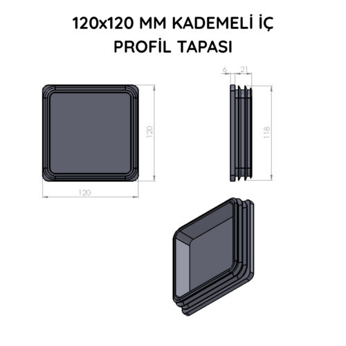 120x120 Mm Profil İçin Kademeli İçe Geçme Profil Tapası