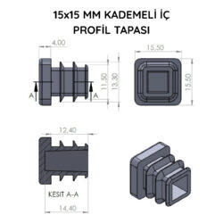 15x15 Mm Profil İçin Kademeli İçe Geçme Profil Tapası