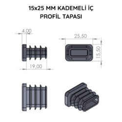 15x25 Mm Profil İçin Kademeli İçe Geçme Profil Tapası