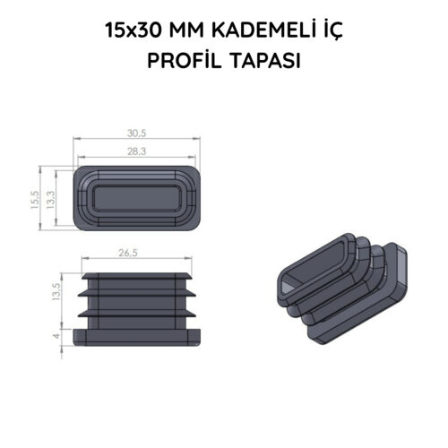 15x30 Mm Profil İçin Kademeli İçe Geçme Profil Tapası