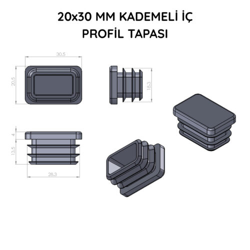 20x30 Mm Profil İçin Kademeli İçe Geçme Profil Tapası