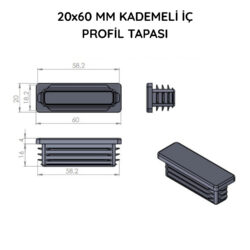 20x60 Mm Profil İçin Kademeli İçe Geçme Profil Tapası