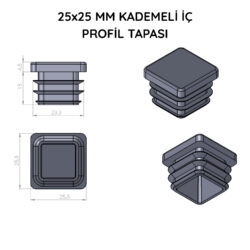 25x25 Mm Profil İçin Kademeli İçe Geçme Profil Tapası