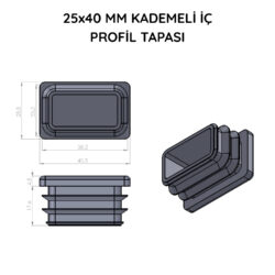25x40 Mm Profil İçin Kademeli İçe Geçme Profil Tapası