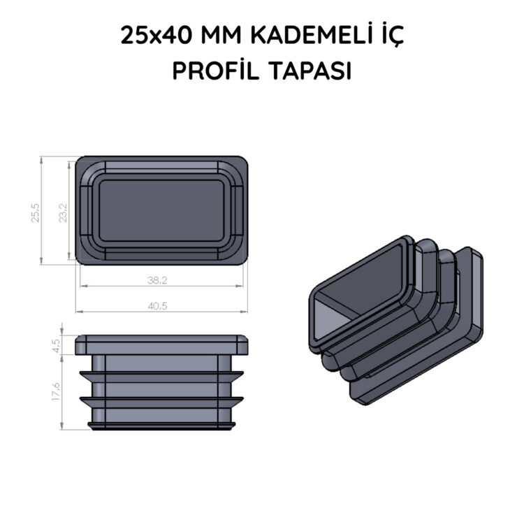25x40 Mm Profil İçin Kademeli İçe Geçme Profil Tapası