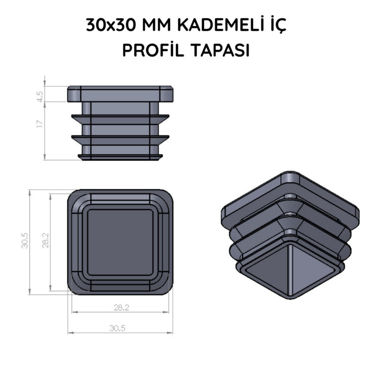 30x30 Mm Profil İçin Kademeli İçe Geçme Profil Tapası