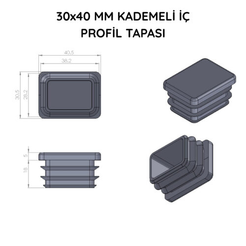 30x40 Mm Profil İçin Kademeli İçe Geçme Profil Tapası