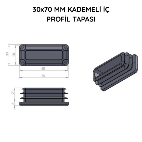 30x70 Mm Profil İçin Kademeli İçe Geçme Profil Tapası