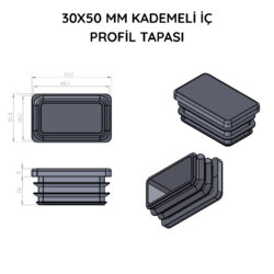 30x50 Mm Profil İçin Kademeli İçe Geçme Profil Tapası