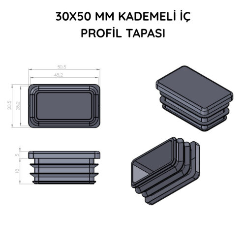 30x50 Mm Profil İçin Kademeli İçe Geçme Profil Tapası