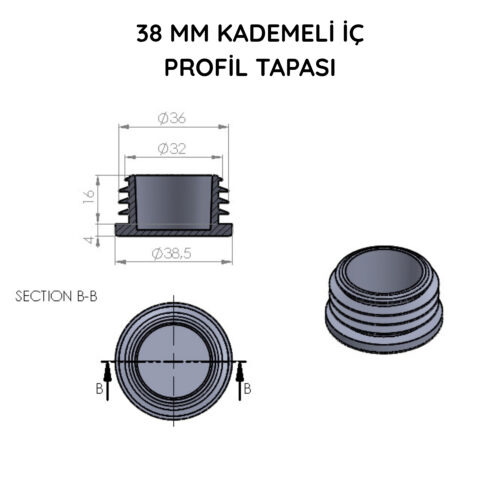 38 Mm Boru İçin Kademeli İçe Geçme Boru Tapası
