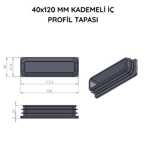 40x120 Mm Profil İçin Kademeli İçe Geçme Profil Tapası