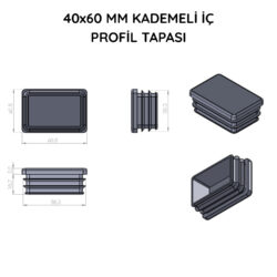 40x60 Mm Profil İçin Kademeli İçe Geçme Profil Tapası