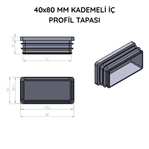 40x80 Mm Profil İçin Kademeli İçe Geçme Profil Tapası