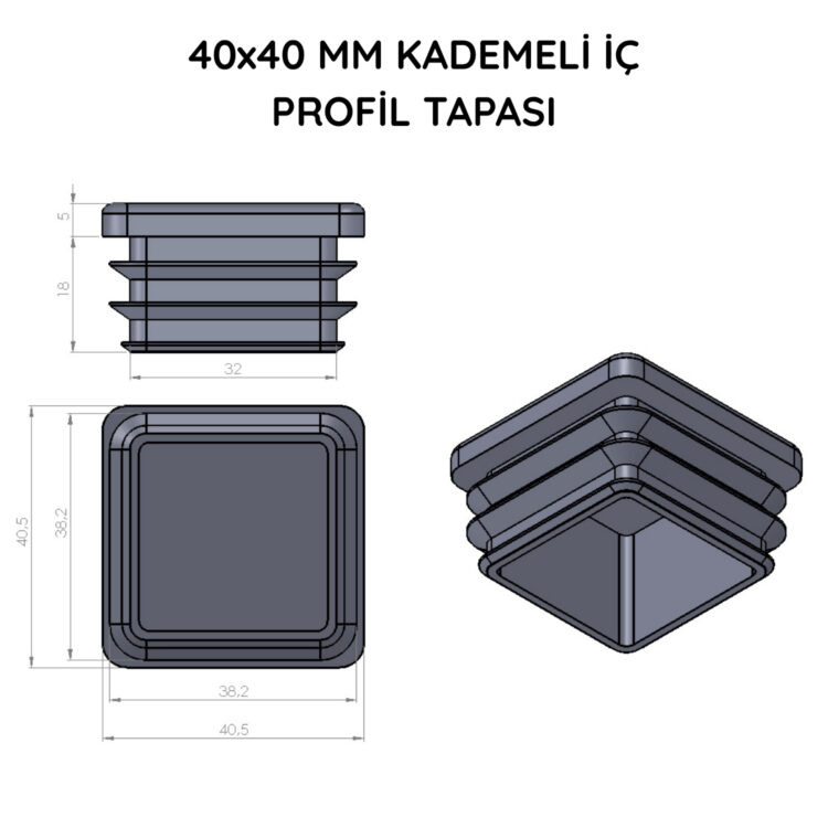 40x40 Mm Profil İçin Kademeli İçe Geçme Profil Tapası