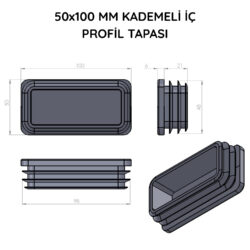 50x100 Mm Profil İçin Kademeli İçe Geçme Profil Tapası