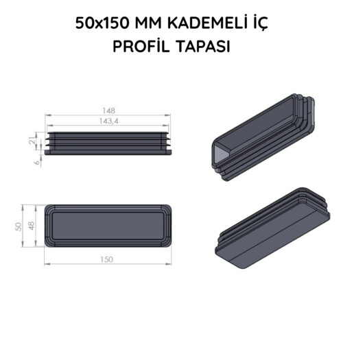 50x150 Mm Profil İçin Kademeli İçe Geçme Profil Tapası
