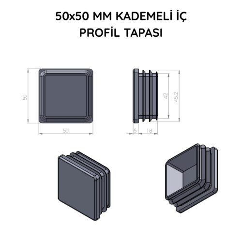 50x50 Mm Profil İçin Kademeli İçe Geçme Profil Tapası