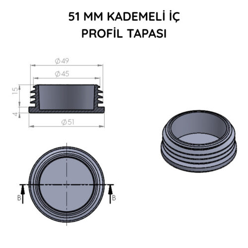 51 Mm Boru İçin Kademeli İçe Geçme Boru Tapası