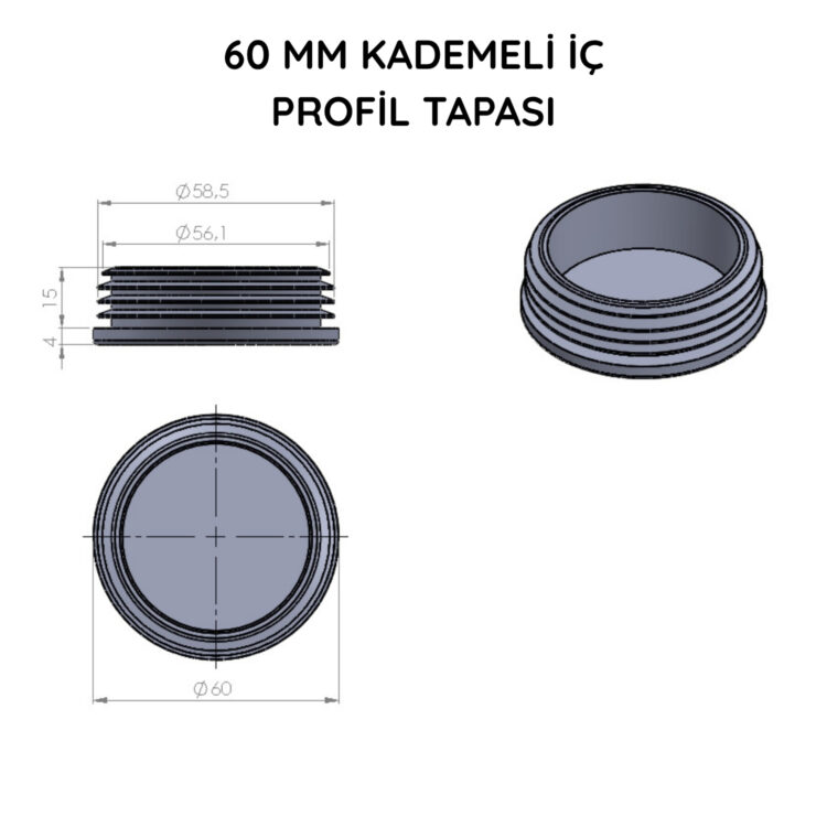 60x60 Mm Profil İçin Kademeli İçe Geçme Profil Tapası