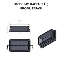 60x100 Mm Profil İçin Kademeli İçe Geçme Profil Tapası