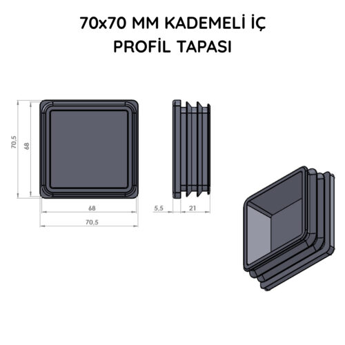 70x70 Mm Profil İçin Kademeli İçe Geçme Profil Tapası