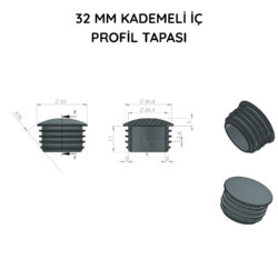 32 Mm Kademeli İç Profil Tapası Bombeli Siyah-4.jpg