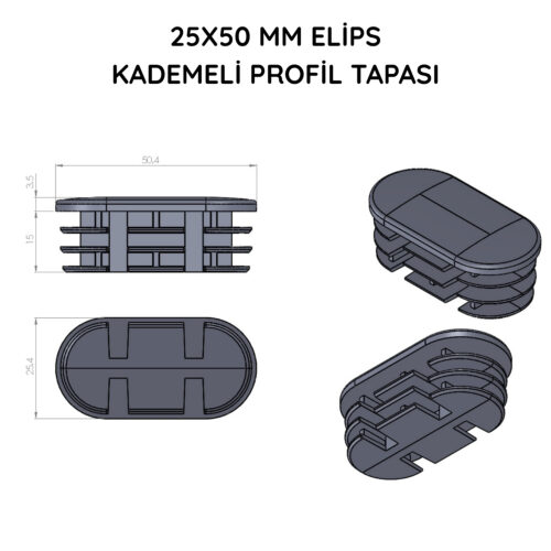 25x50 Mm Elips Kademeli Profil Tapası Siyah-4.jpg