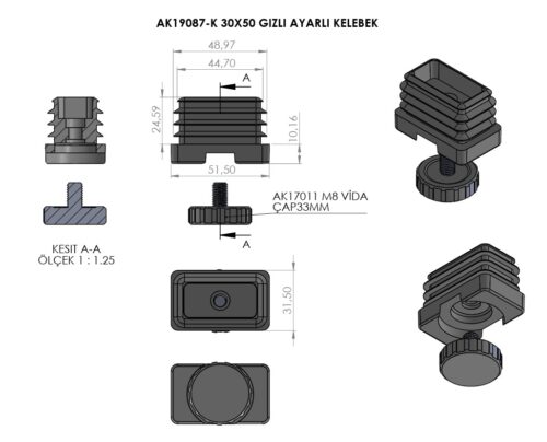 30x50 Mm Kademeli Gizli Ayarlı Profil Pabucu Siyah-4.jpg