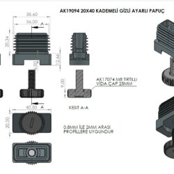 20x40 Mm Kademeli Gizli Ayarlı Profil Pabucu Siyah-4.jpg